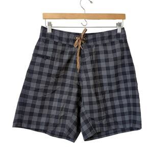 Patagonia Wavefarer Board Shorts Men's 30 Swim Trunks Check‎ Plaid Gray Blue EUC